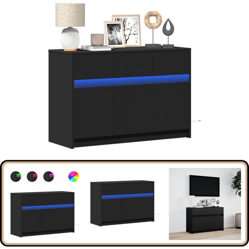 vidaXL Meuble TV avec LED noir 91x34x61 cm bois d'ingénierie