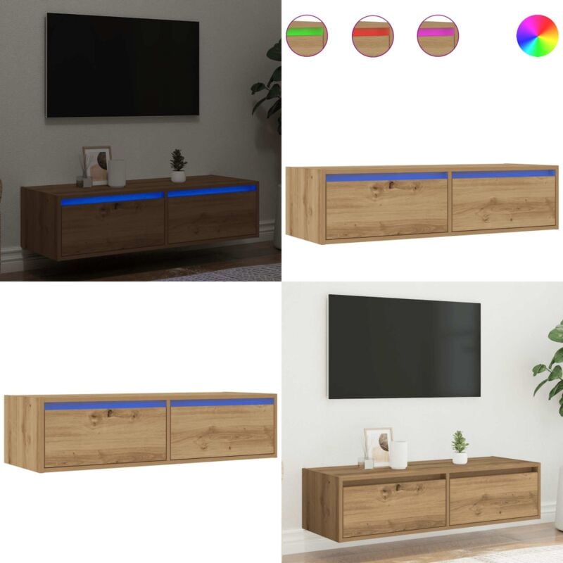 Vidaxl - Meuble tv avec lumières led chêne artisanal 100X35,5x25 cm