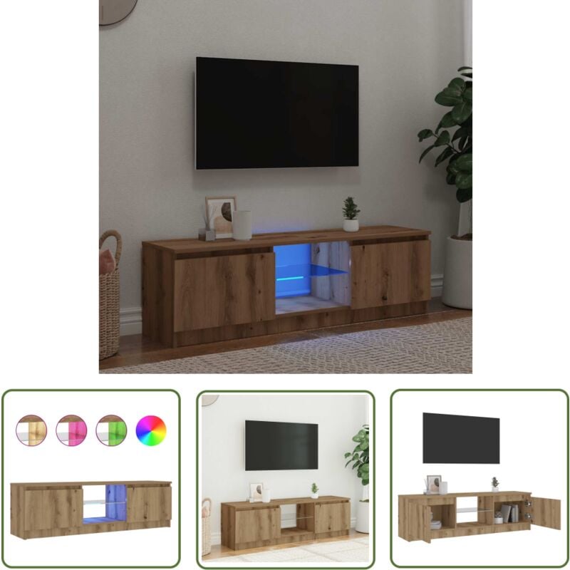 The Living Store - vidaXL Meuble tv avec lumières led chêne artisanal bois d'ingénierie