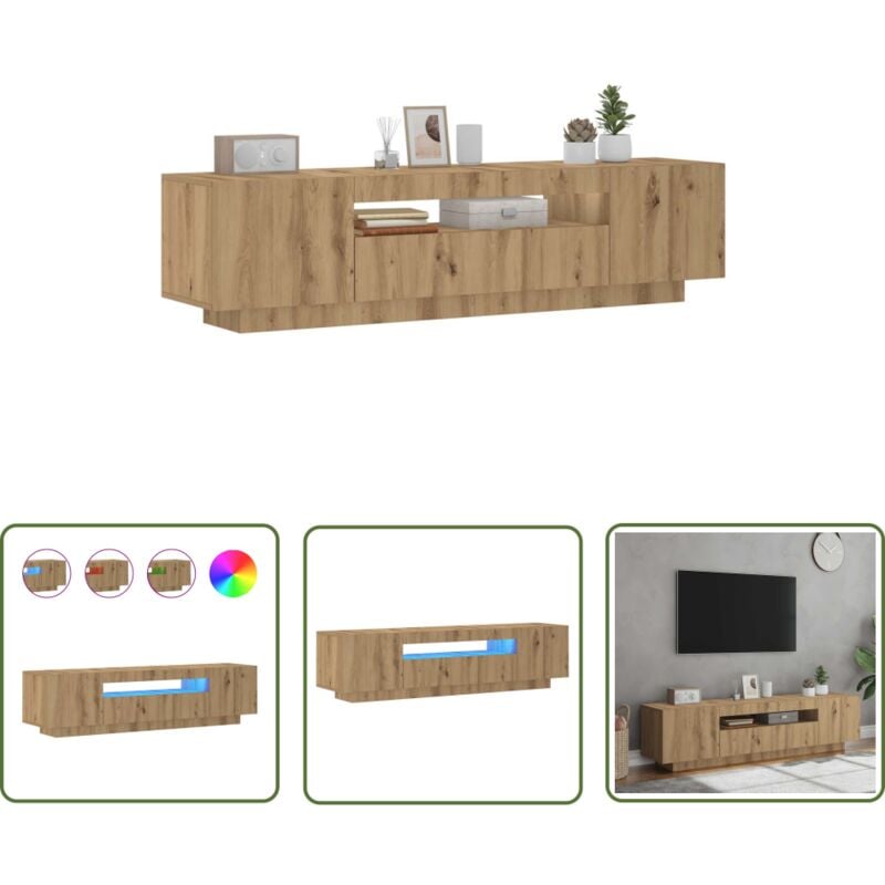 The Living Store - vidaXL Meuble tv avec lumières led chêne artisanal bois d'ingénierie
