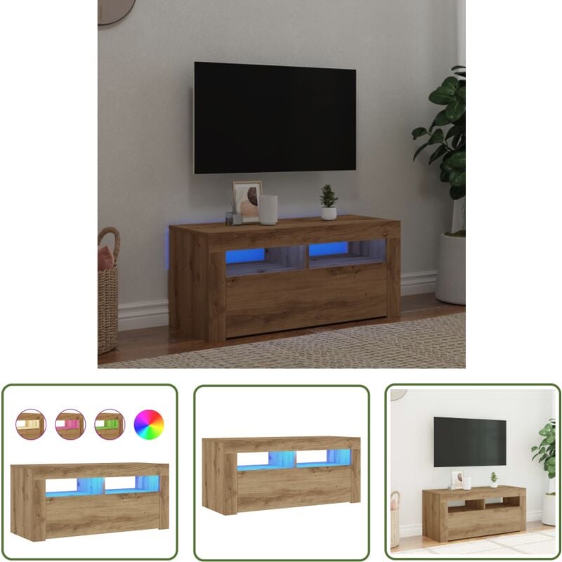 The Living Store - vidaXL Meuble tv avec lumières led chêne artisanal bois d'ingénierie