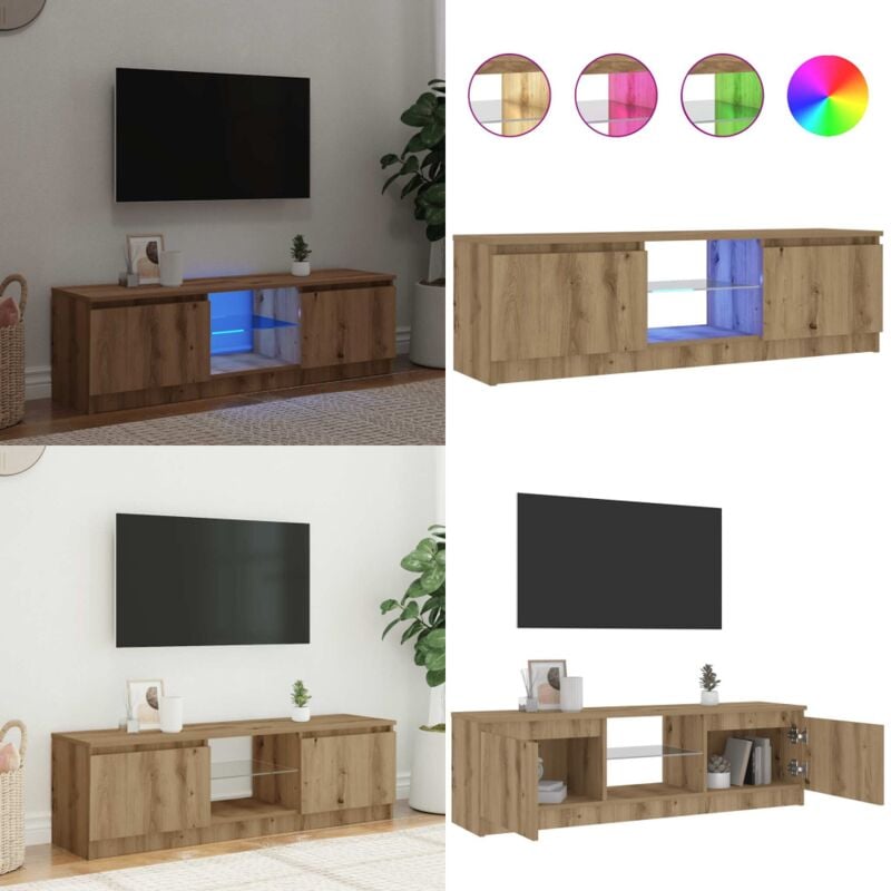 Vidaxl - Meuble tv avec lumières led chêne artisanal bois d'ingénierie