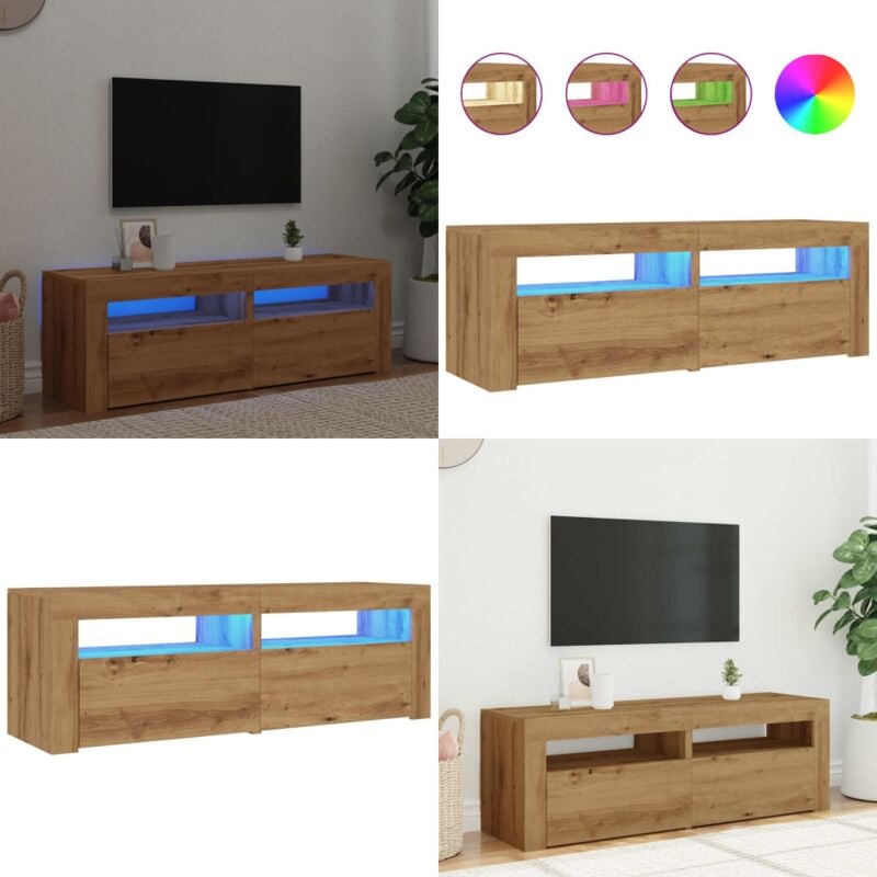 Vidaxl - Meuble tv avec lumières led chêne artisanal bois d'ingénierie