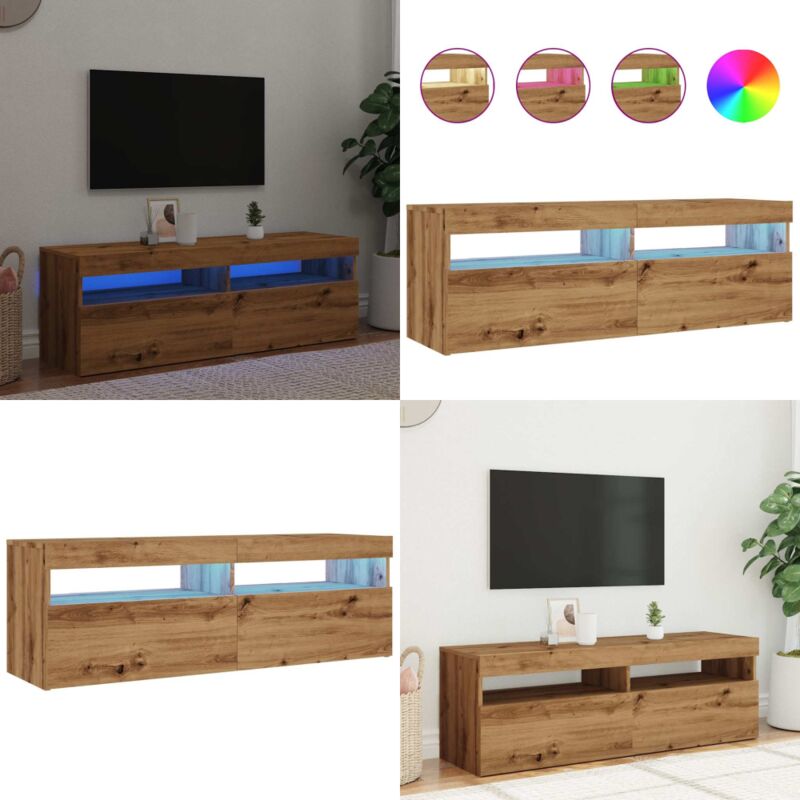 Vidaxl - Meuble tv avec lumières led chêne artisanal bois d'ingénierie