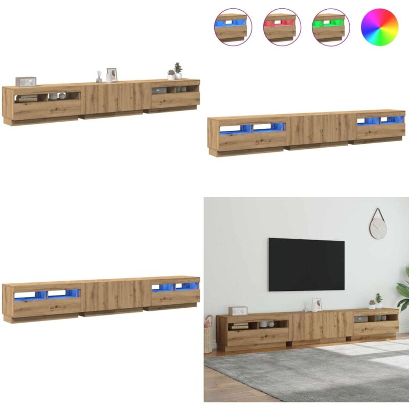 Vidaxl - Meuble tv avec lumières led chêne artisanal bois d'ingénierie