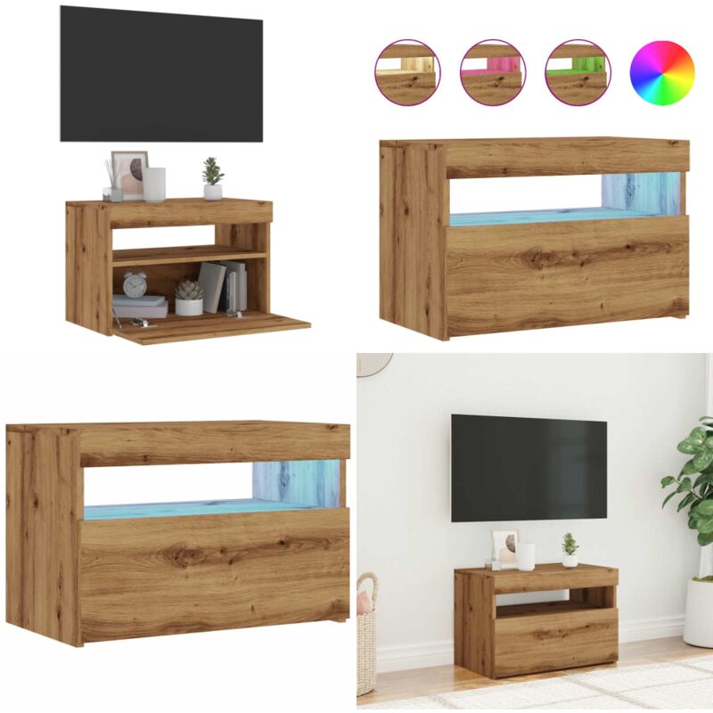 vidaXL Meuble TV avec lumières LED chêne artisanal bois d'ingénierie