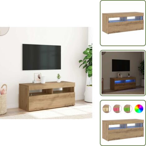 vidaXL Meuble TV avec lumières LED chêne artisanal bois d'ingénierie