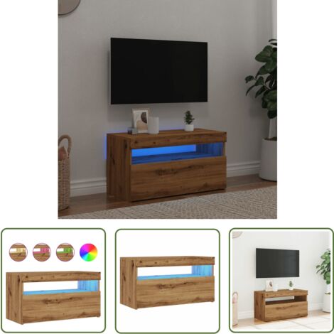 vidaXL Meuble TV avec lumières LED chêne artisanal bois d'ingénierie