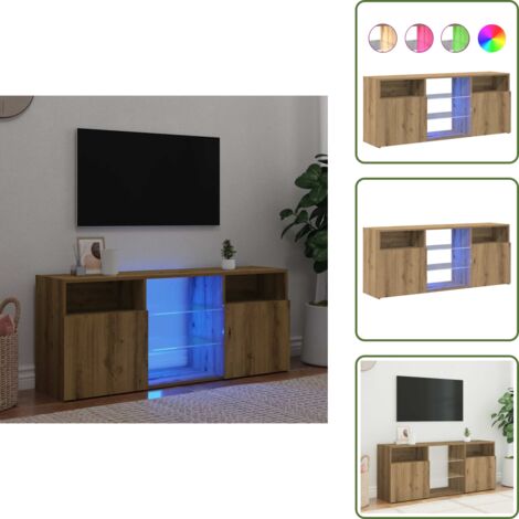 vidaXL Meuble TV avec lumières LED chêne artisanal bois d'ingénierie