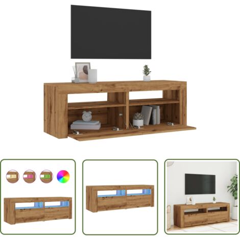 vidaXL Meuble TV avec lumières LED chêne artisanal bois d'ingénierie