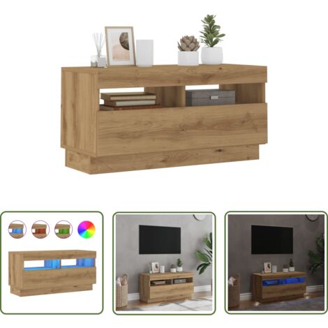 vidaXL Meuble TV avec lumières LED chêne artisanal bois d'ingénierie