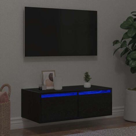 vidaXL Meuble TV avec lumières LED chêne noir 75x35,5x25 cm