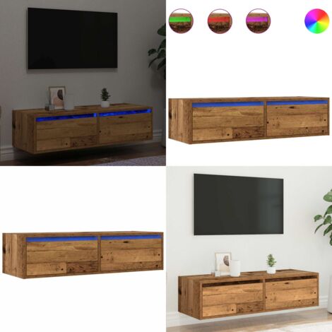 vidaXL Meuble TV avec lumières LED vieux bois 100X35,5x25 cm