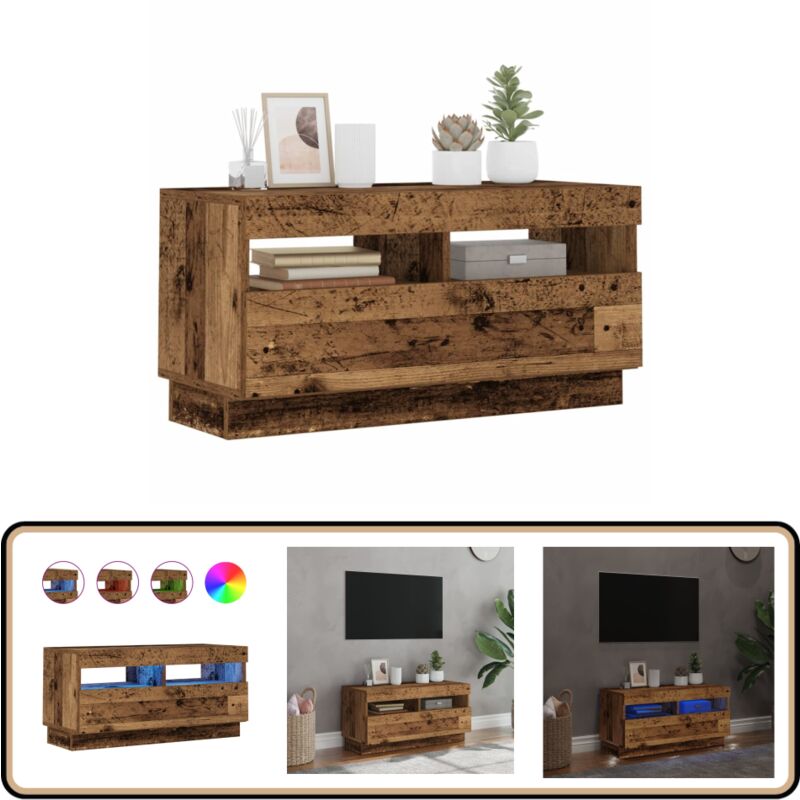 vidaXL Meuble TV avec lumières LED vieux bois bois d'ingénierie