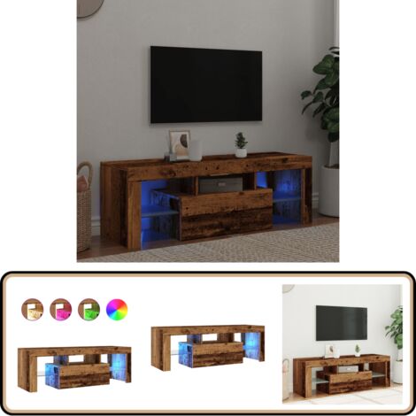 vidaXL Meuble TV avec lumières LED vieux bois bois d'ingénierie