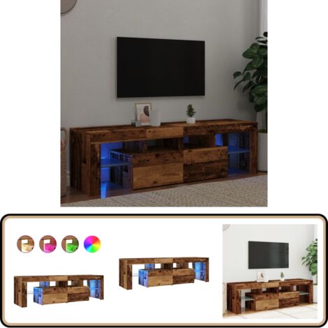 vidaXL Meuble TV avec lumières LED vieux bois bois d'ingénierie