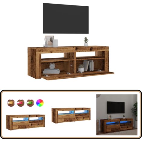 vidaXL Meuble TV avec lumières LED vieux bois bois d'ingénierie