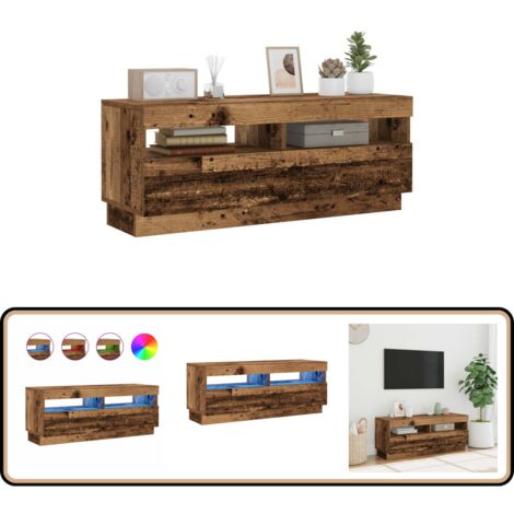 vidaXL Meuble TV avec lumières LED vieux bois bois d'ingénierie