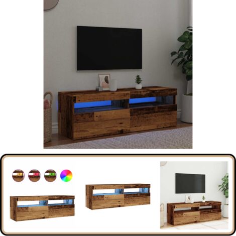 vidaXL Meuble TV avec lumières LED vieux bois bois d'ingénierie