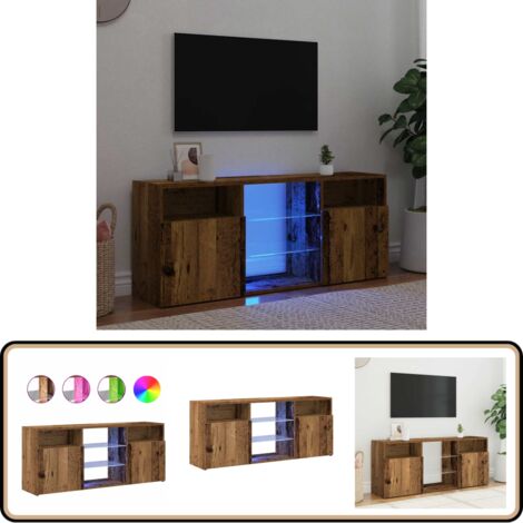 vidaXL Meuble TV avec lumières LED vieux bois bois d'ingénierie