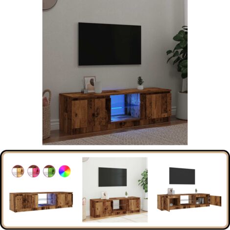 vidaXL Meuble TV avec lumières LED vieux bois bois d'ingénierie
