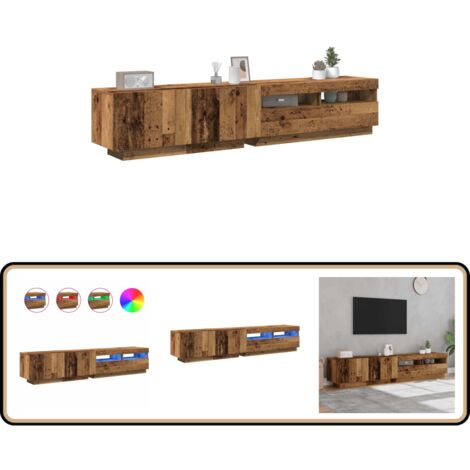 vidaXL Meuble TV avec lumières LED vieux bois bois d'ingénierie