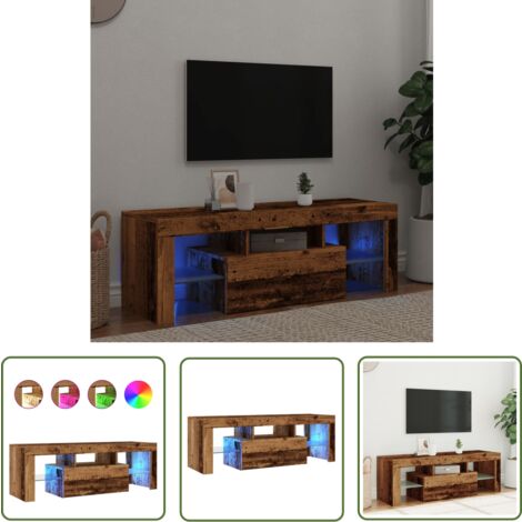 vidaXL Meuble TV avec lumières LED vieux bois bois d'ingénierie