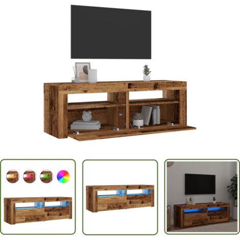 vidaXL Meuble TV avec lumières LED vieux bois bois d'ingénierie