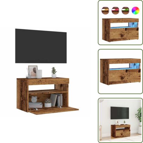 vidaXL Meuble TV avec lumières LED vieux bois bois d'ingénierie