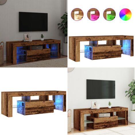 vidaXL Meuble TV avec lumières LED vieux bois bois d'ingénierie