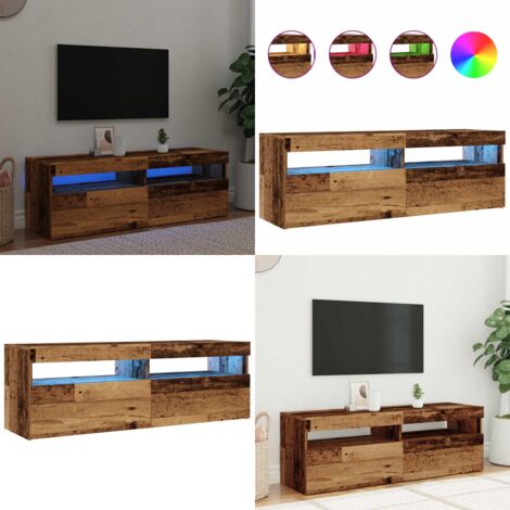 vidaXL Meuble TV avec lumières LED vieux bois bois d'ingénierie