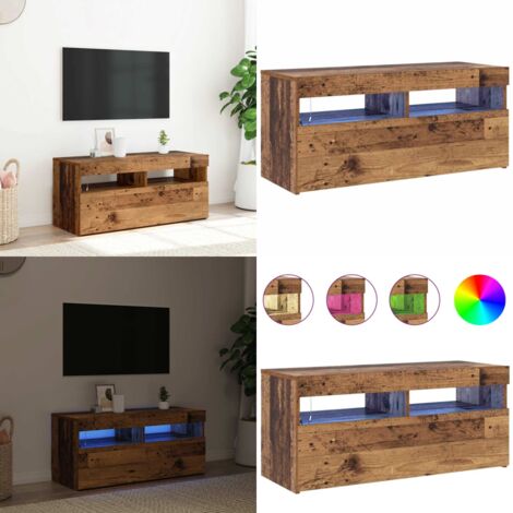 vidaXL Meuble TV avec lumières LED vieux bois bois d'ingénierie