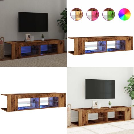 vidaXL Meuble TV avec lumières LED vieux bois bois d'ingénierie