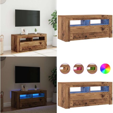 vidaXL Meuble TV avec lumières LED vieux bois bois d'ingénierie