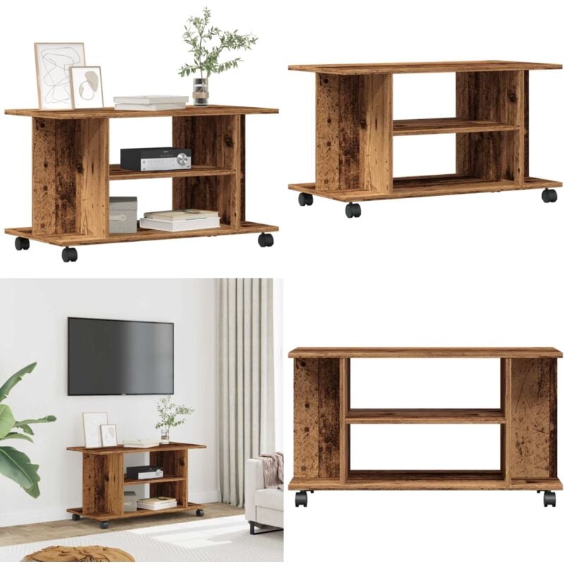 Vidaxl - Meuble tv avec roulettes vieux bois 80x40x45 cm bois ingénierie
