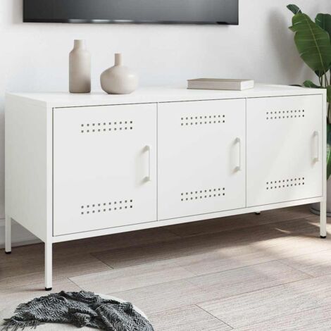 Vidaxl – Meuble TV blanc 100,5x39x50,5 cm – Acier robuste – 3 compartiments de rangement – Fixation murale incluse