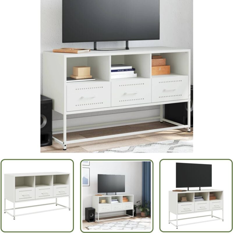 The Living Store - vidaXL Meuble tv blanc 100,5x39x60,5 cm acier