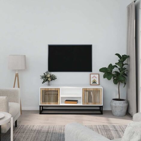 Vidaxl – Meuble TV blanc 105x30x45 cm – Bois d'ingénierie résistant à l'humidité – 2 compartiments ouverts – Pieds en métal pour stabilité