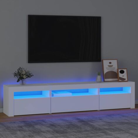 Vidaxl – Meuble TV blanc 195x35x40 cm – Bois d'ingénierie – Avec lumières LED RVB – Grand espace de rangement