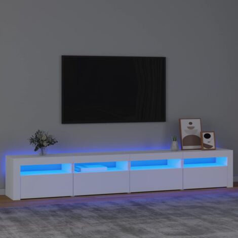 Vidaxl – Meuble TV blanc avec lumières LED RVB – Bois d'ingénierie – Dimensions 240x35x40 cm – Grand espace de rangement