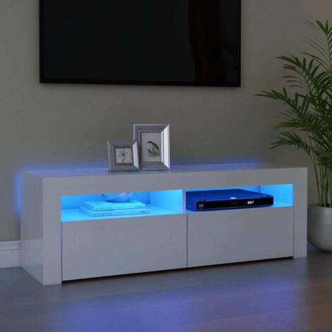 Vidaxl – Meuble TV blanc brillant 120x35x40 cm – Lumières LED RVB – Construction en bois d'ingénierie – Espace pour appareils multimédias