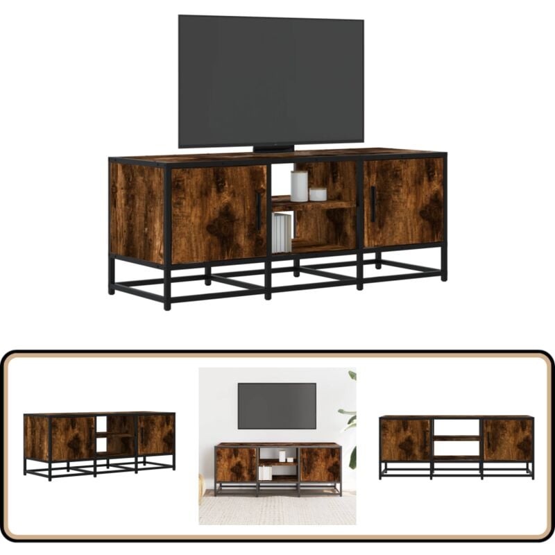Vidaxl - Meuble tv chêne fumé 100x35x41 cm bois d'ingénierie et métal