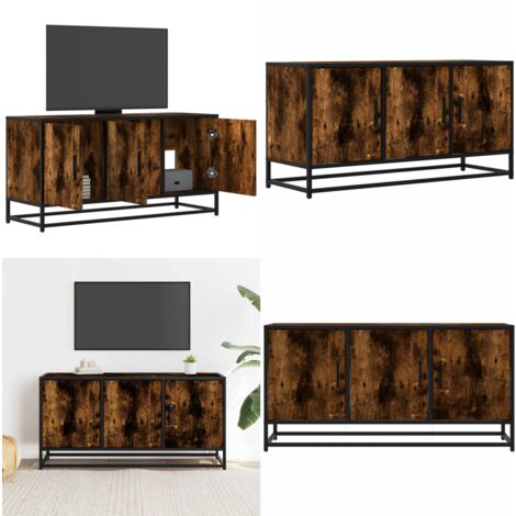 vidaXL Meuble TV chêne fumé 100x35x50 cm bois d'ingénierie et métal