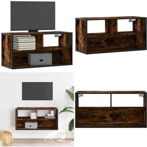 vidaXL Meuble TV chêne fumé 80x31x39,5 cm bois d'ingénierie et métal