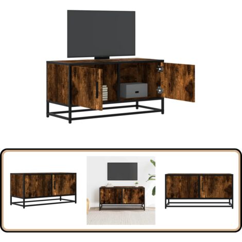 vidaXL Meuble TV chêne fumé 80x34,5x40 cm bois d'ingénierie et métal