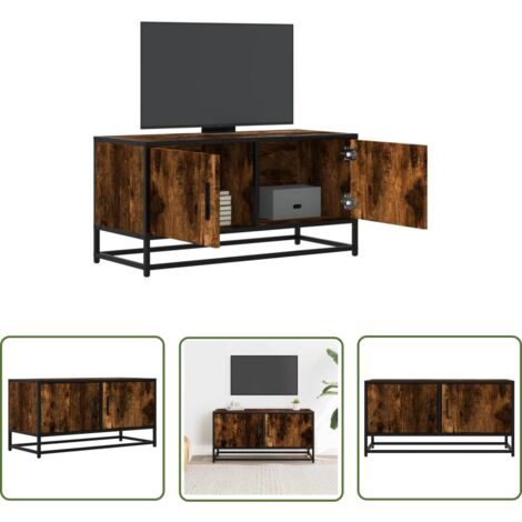 vidaXL Meuble TV chêne fumé 80x34,5x40 cm bois d'ingénierie et métal