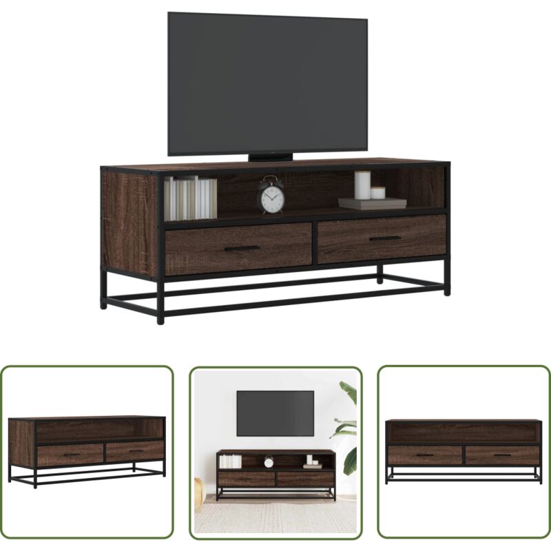 The Living Store - vidaXL Meuble tv chêne marron 100x34,5x40cm bois d'ingénierie et métal