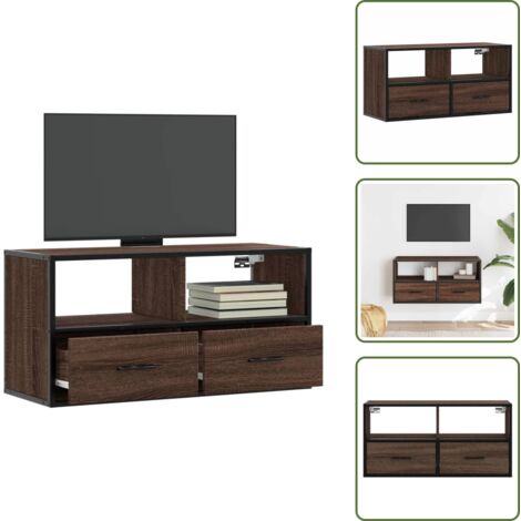 vidaXL Meuble TV chêne marron 80x31x39,5 cm bois d'ingénierie et métal