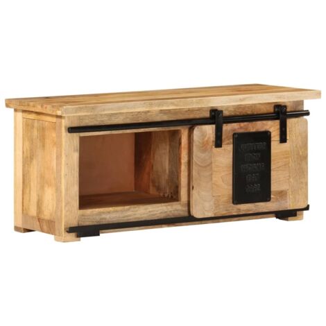Vidaxl – Meuble TV en bois de manguier massif 90x35x40 cm – 2 compartiments – Finition naturelle – Style vintage unique