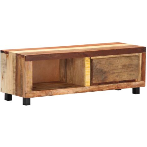 Vidaxl – Meuble TV en bois de récupération massif 100x30x33 cm – 1 tiroir et compartiment – Finition naturelle et fer renforcé